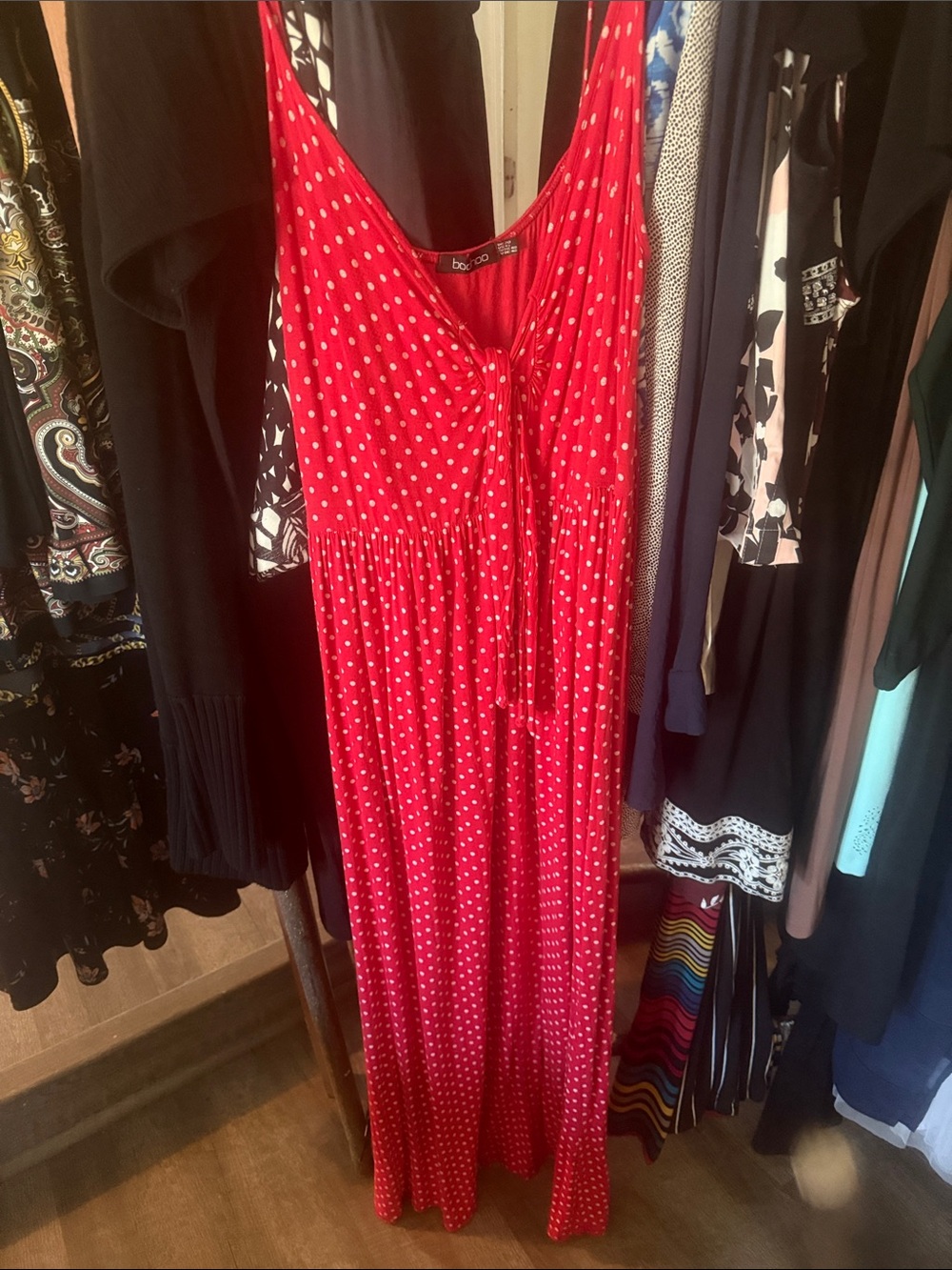 Boohoo Red Polka Dot Maxi Dress